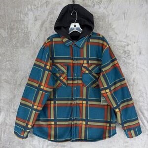 Matix Mens Hooded Shirt Jacket XL Dark Teal Plaid Faux Fur Lined MTJ05216F4 NEW